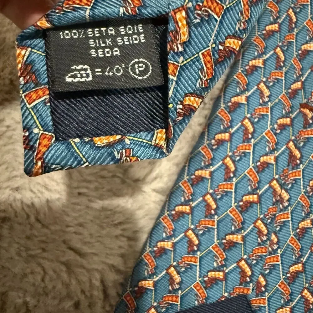 Ermenegildo Zegna Made in Italy Silk‎ Tie Blue with Polo Mallet Pattern Designer